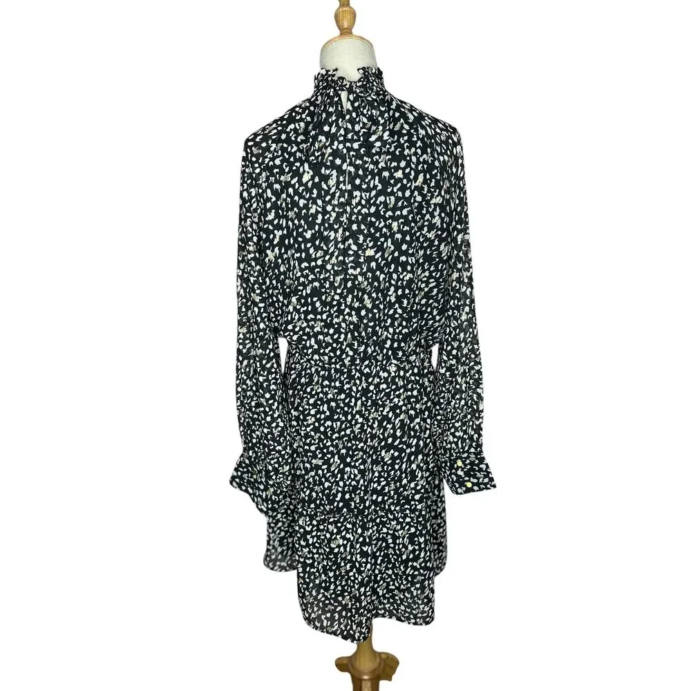 NWOT New York & Company Spotted Mock Neck Long Sleeve Black Gold Dress Size XL